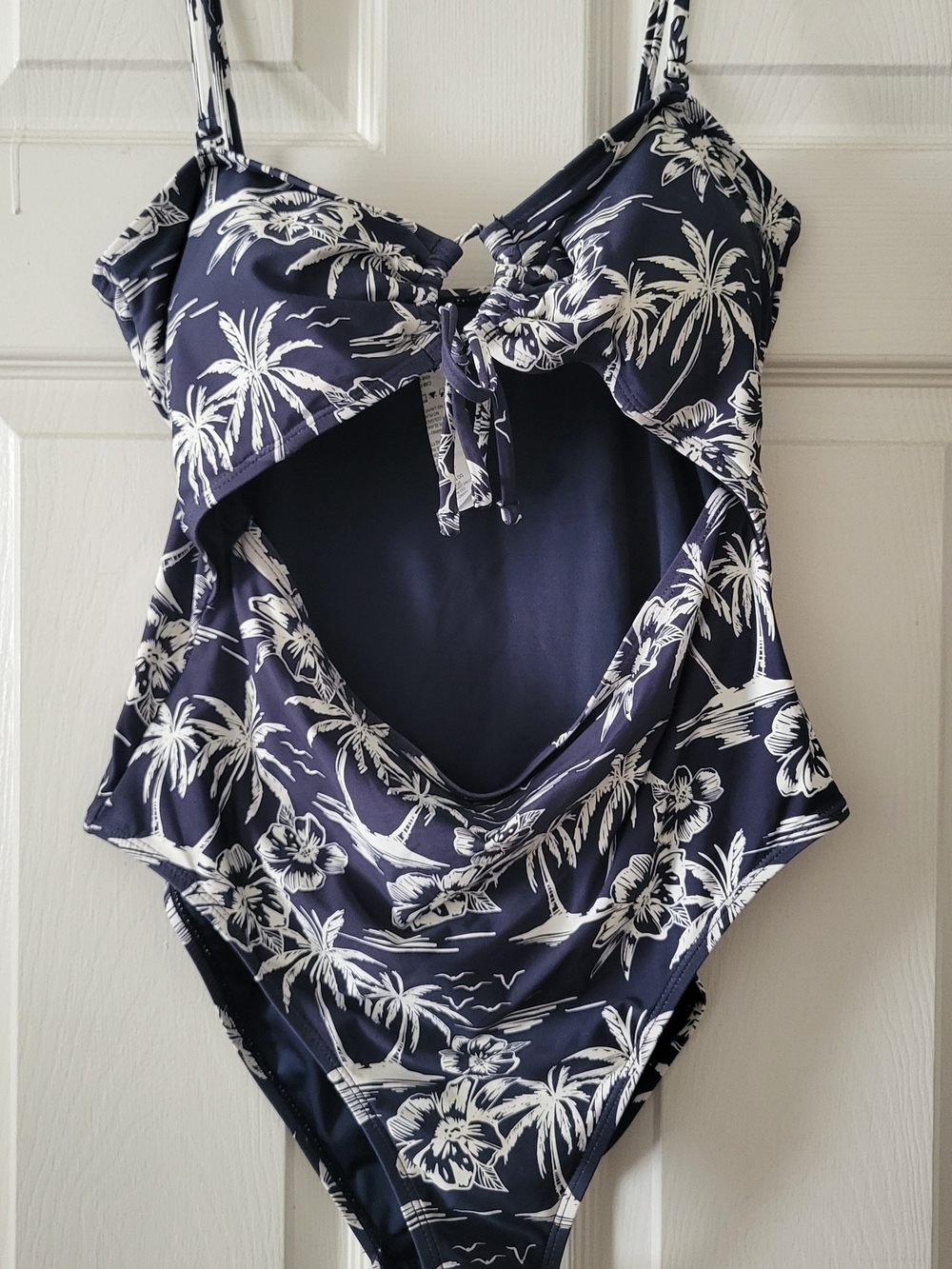 Roxy Navy and White Palm-Print One-Piece Swimsuit